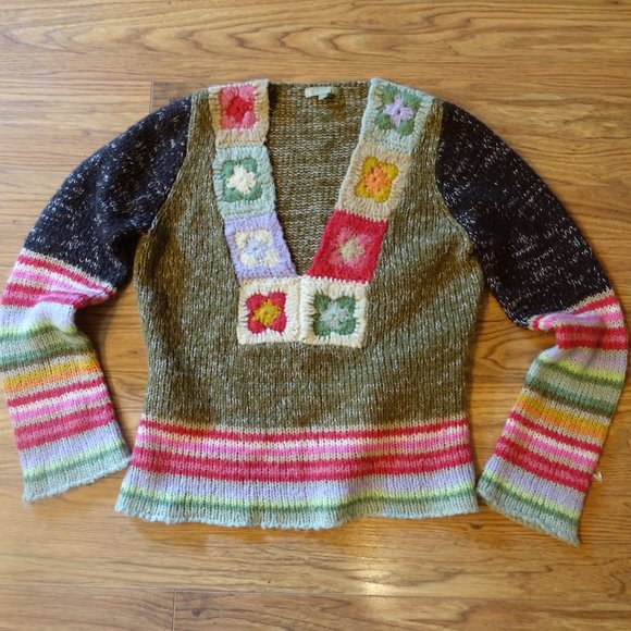 Relais Knitware Sweaters Relais Boho Mohair Stripe Granny Square